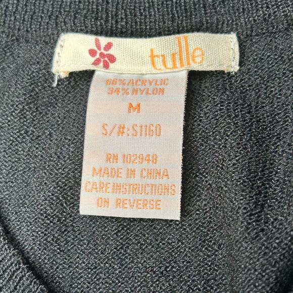 Tulle Little Black Dress Women M Knit Body Con Long Sleeve Stretch Knee Length - Picture 7 of 10